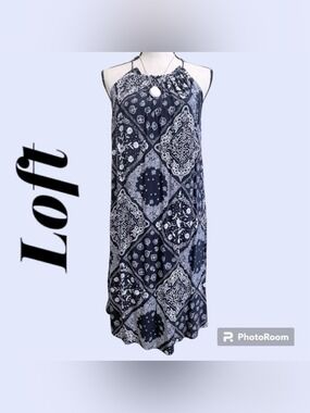 Loft-medium 100% viscose blue/white boho patchwork sundress! Classy! Like new!